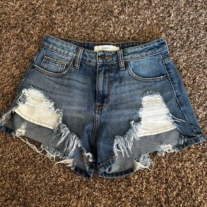 Distressed Blue Denim Shorts
